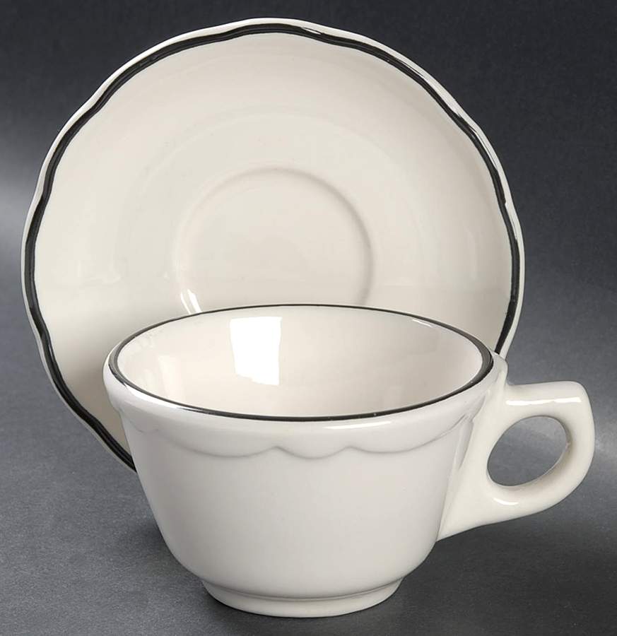 Manhattan Black Flat Cup & Saucer Set by Buffalo Pottery-1