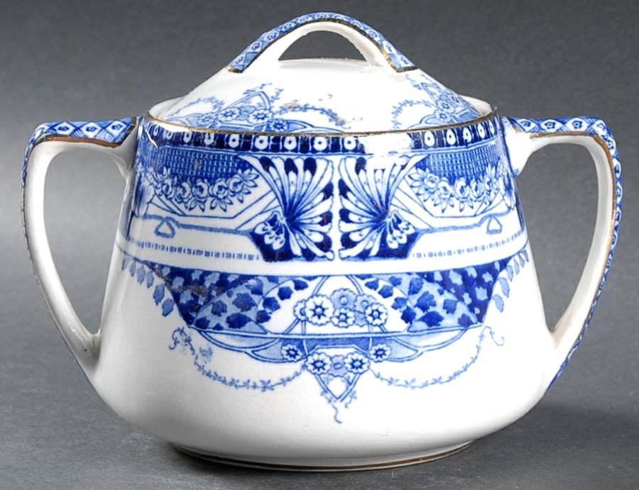 Vienna Blue Sugar Bowl & Lid by Buffalo Pottery-1