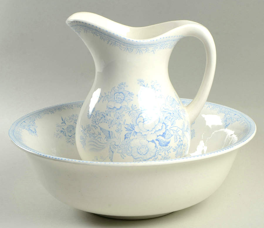 Asiatic Pheasants Blue 48 Oz Pitcher and Bowl Set by Burgess & Leigh-1