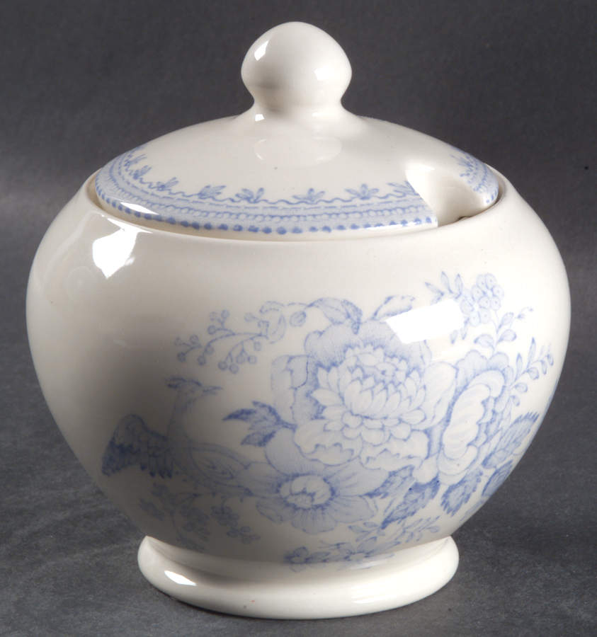 Asiatic Pheasants Blue Sugar Bowl & Lid by Burgess & Leigh-1