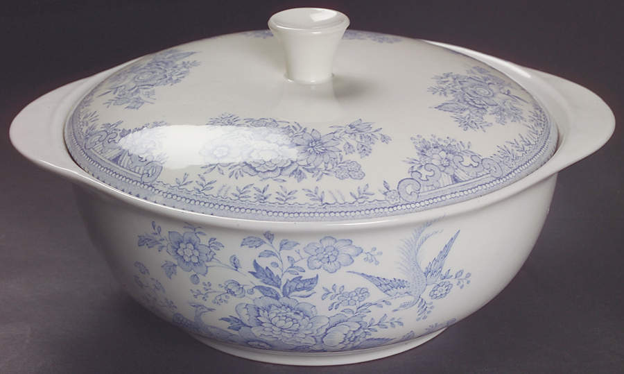 Asiatic Pheasants Blue Round Covered Vegetable by Burgess & Leigh-1