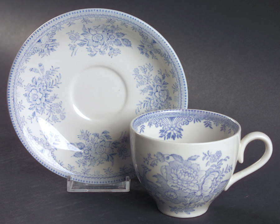 Asiatic Pheasants Blue Flat Cup & Saucer Set by Burgess & Leigh-1