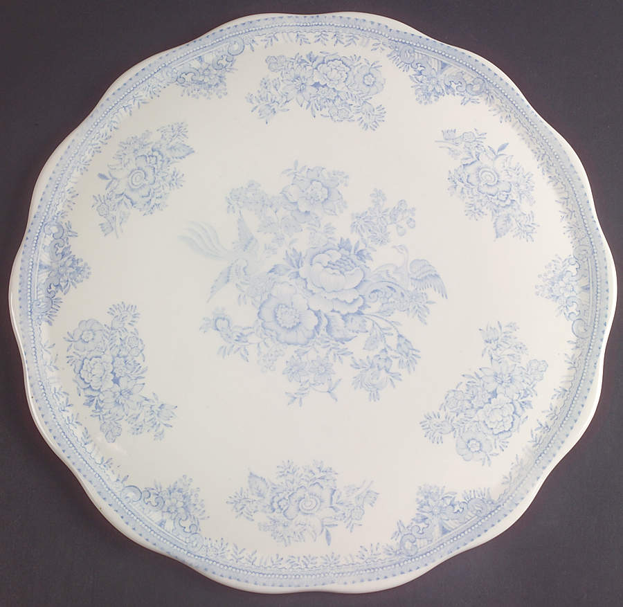 Asiatic Pheasants Blue Flat Scalloped Cake Plate by Burgess & Leigh-1