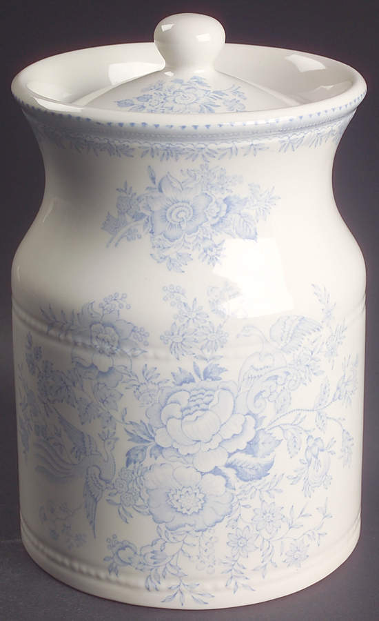Asiatic Pheasants Blue Biscuit Barrel & Lid by Burgess & Leigh-1