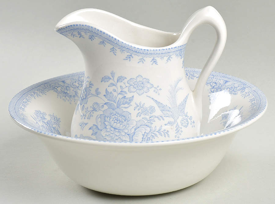Asiatic Pheasants Blue 16 Oz Pitcher and Bowl Set by Burgess & Leigh-1