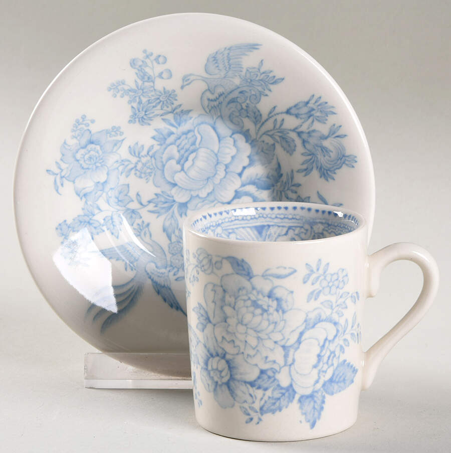 Asiatic Pheasants Blue Flat Demitasse Cup & Saucer Set by Burgess & Leigh-1