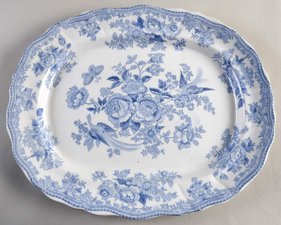 Asiatic Pheasants Blue 15" Oval Serving Platter by Burgess & Leigh-1