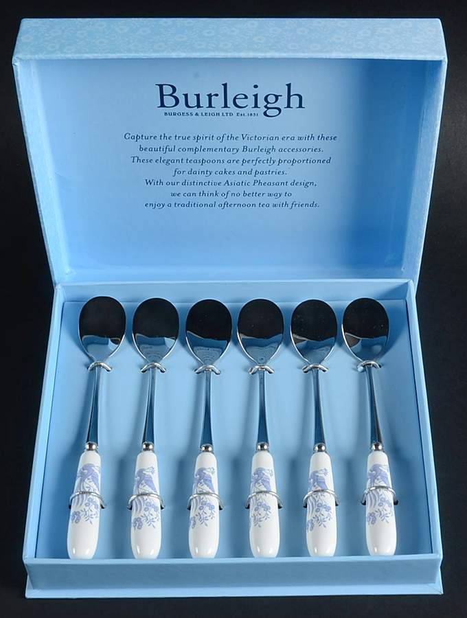 Asiatic Pheasants Blue (Set of 6) Ceramic Teaspoon by Burgess & Leigh-1