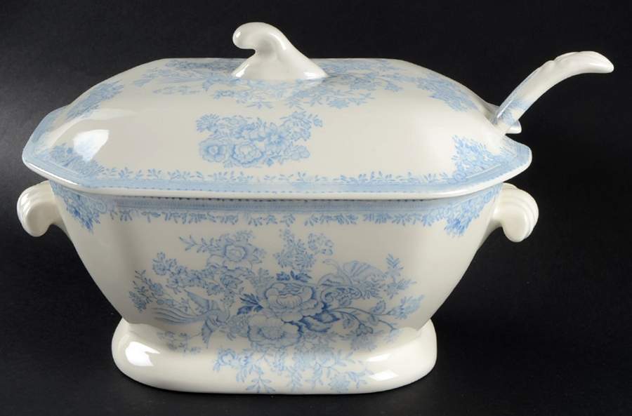 Asiatic Pheasants Blue Rectangular Tureen & Lid with Ladle by Burgess & Leigh-1