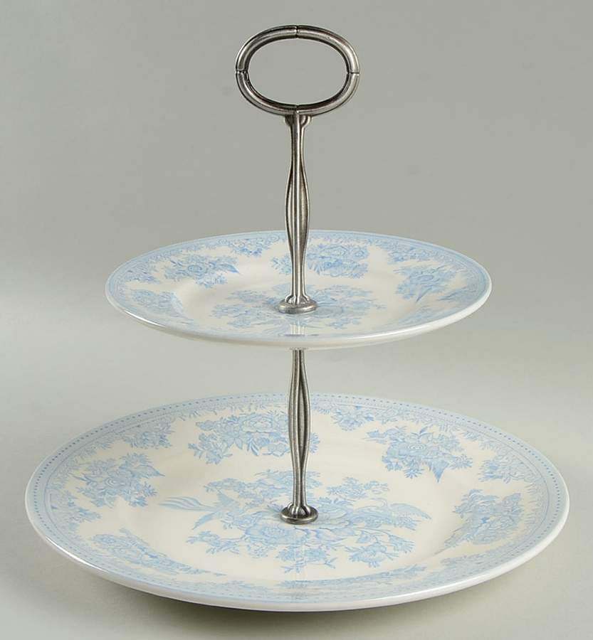 Asiatic Pheasants Blue 2 Tiered Serving Tray (Dinner & Salad Plate) by Burgess & Leigh-1