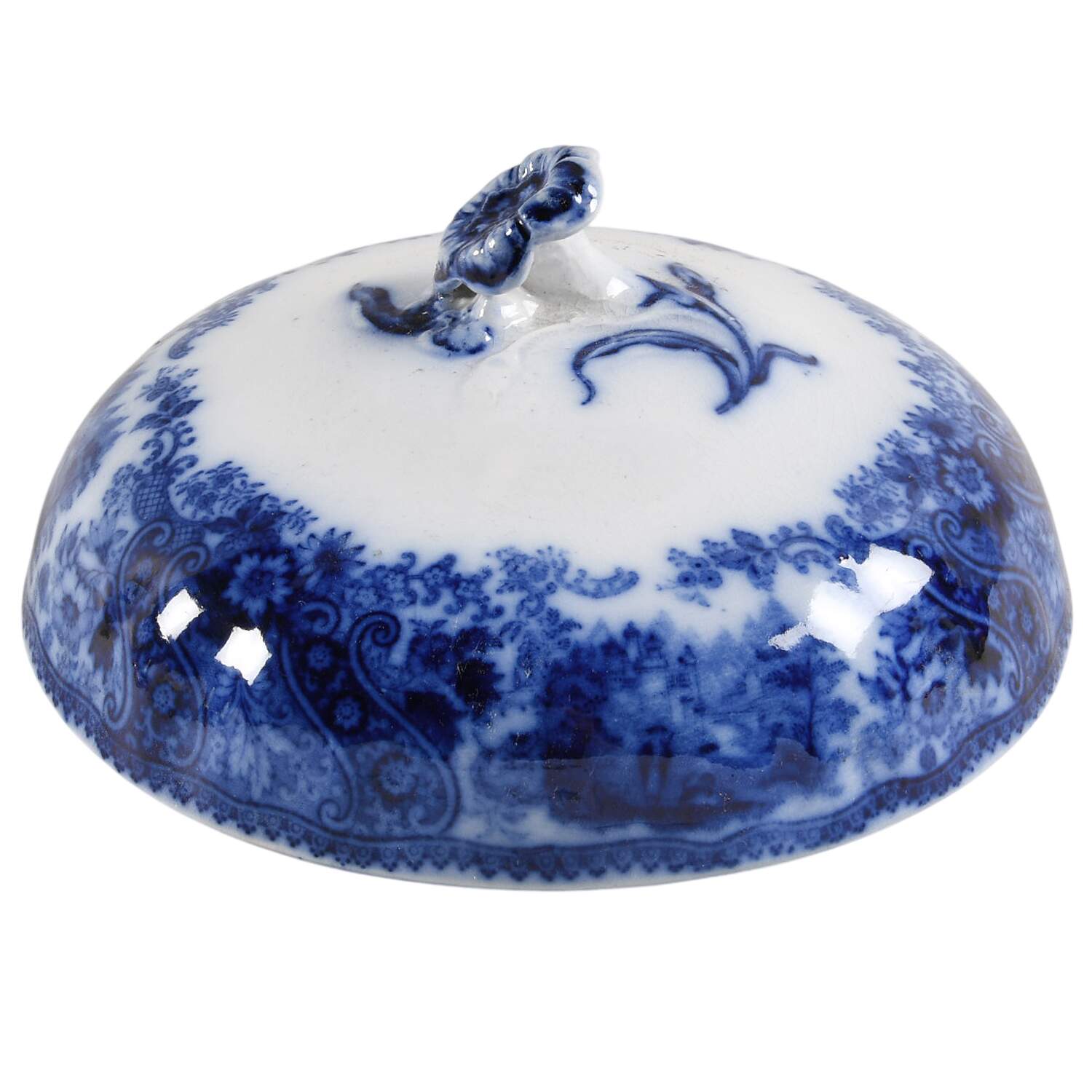 Non Pareil (Flow Blue) Lid for Round Butter by Burgess & Leigh-1