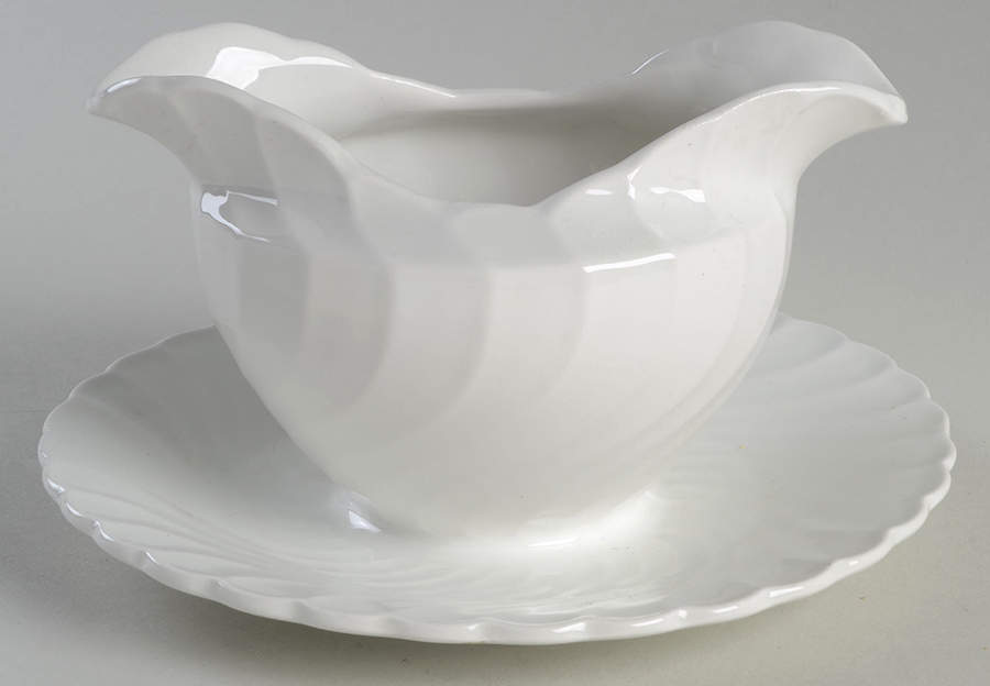 Queen's White Gravy Boat with Attached Underplate by Burgess & Leigh-1