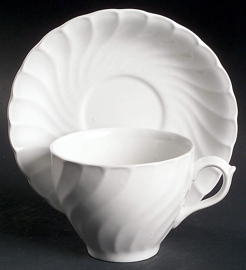 Queen's White Flat Cup & Saucer Set by Burgess & Leigh-1