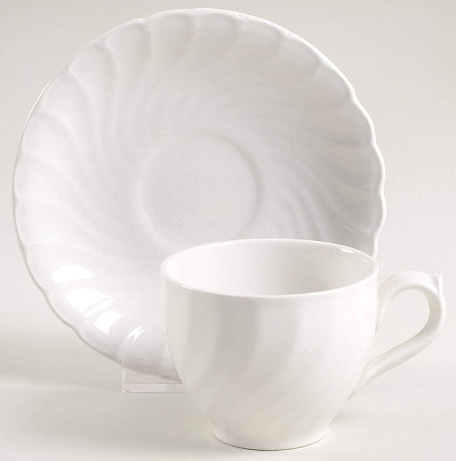 Queen's White Flat Demitasse Cup & Saucer Set by Burgess & Leigh-1