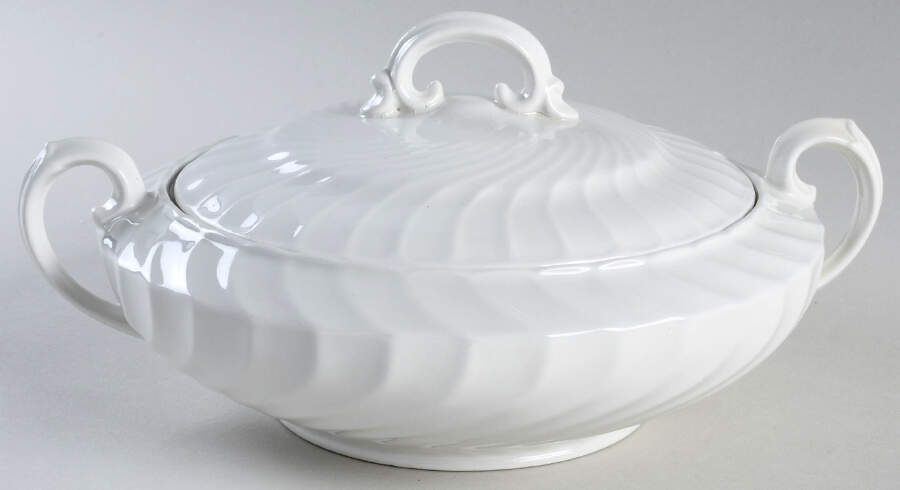 Queen's White Round Covered Vegetable by Burgess & Leigh-1