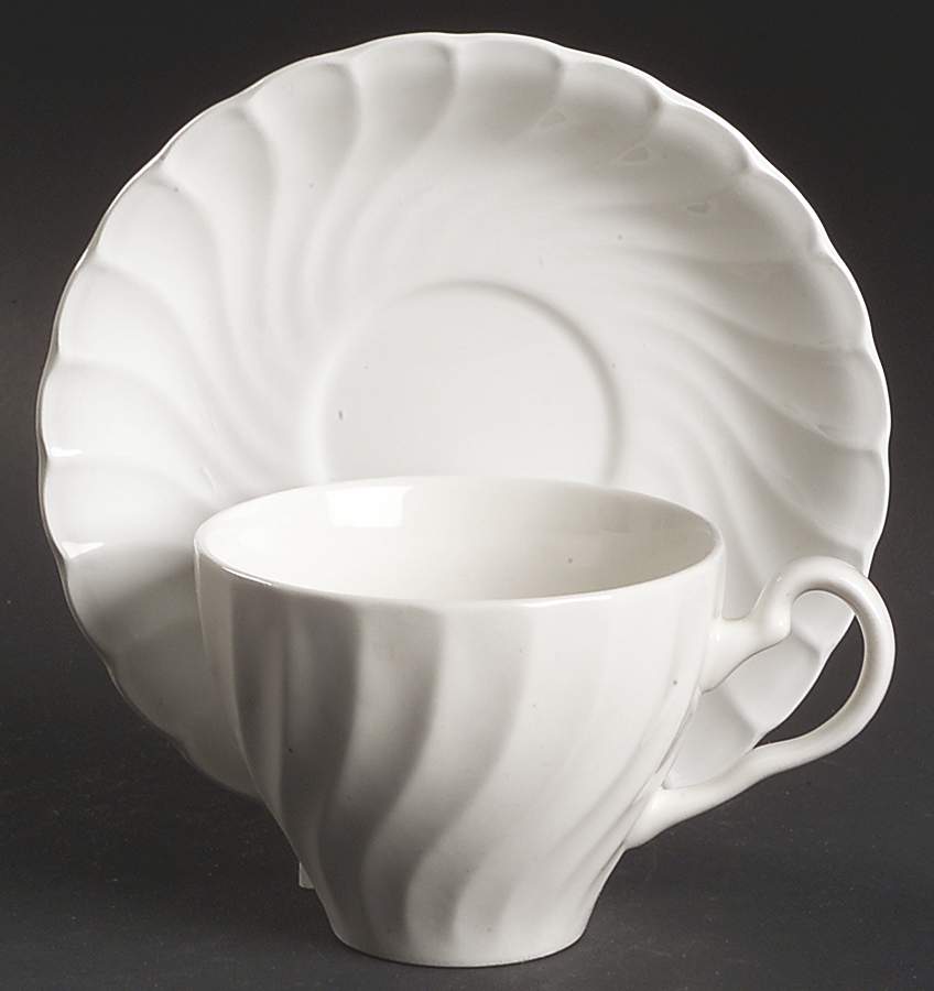 Queen's White Flat Cup & Saucer Set by Burgess & Leigh-1