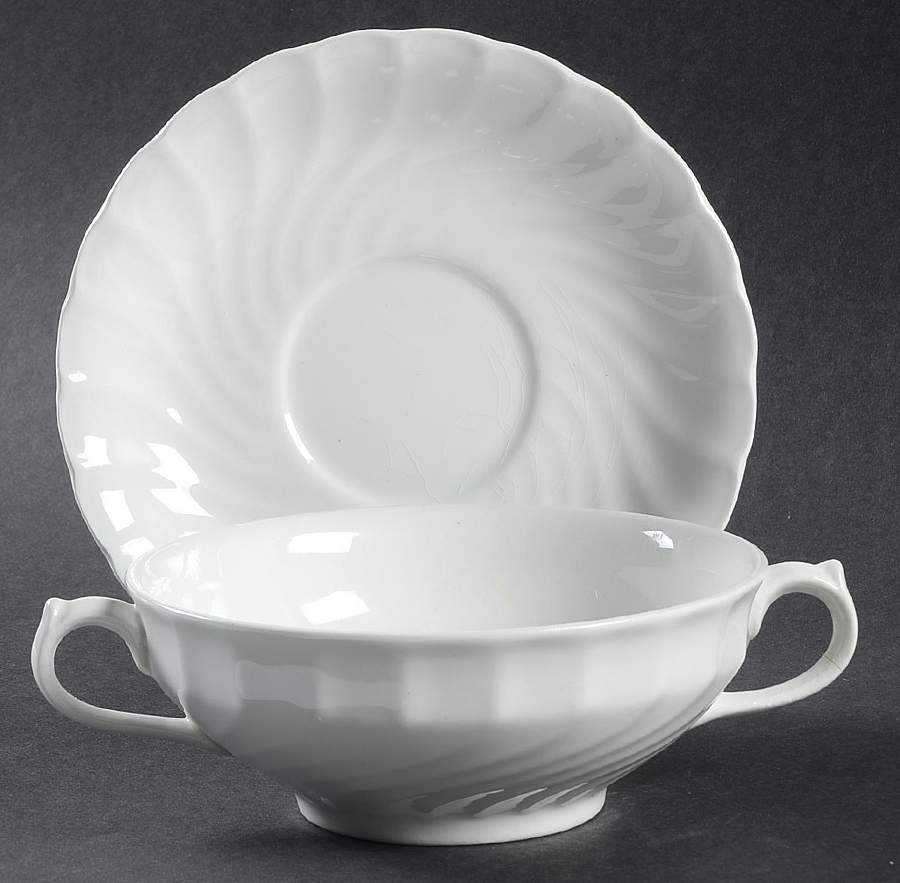 Queen's White Flat Cream Soup Bowl & Saucer Set by Burgess & Leigh-1