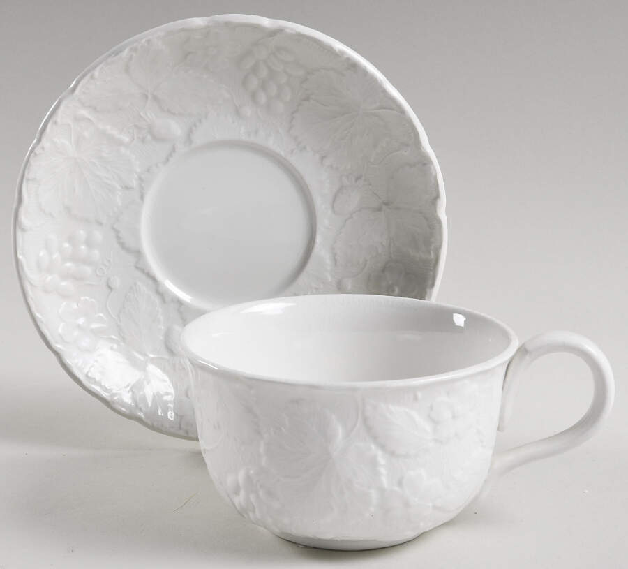 Strawberry and Grape Leaf White (Davenport) Oversized Cup & Saucer Set by Burgess & Leigh-1