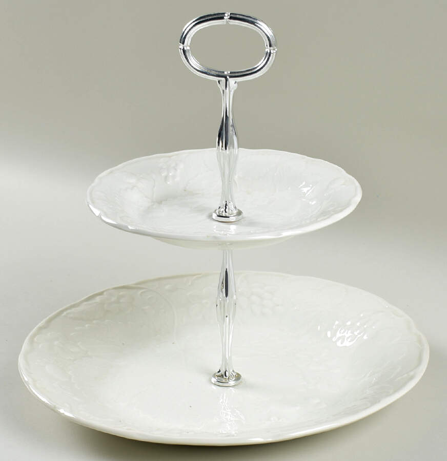 Strawberry and Grape Leaf White (Davenport) 2 Tiered Serving Tray (Dinner&Bread/Butter Plate) by Burgess & Leigh-1
