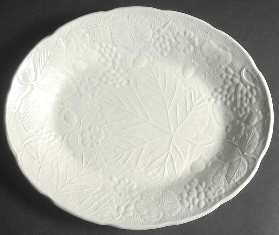 Strawberry and Grape Leaf White (Davenport) 13" Oval Serving Platter by Burgess & Leigh-1