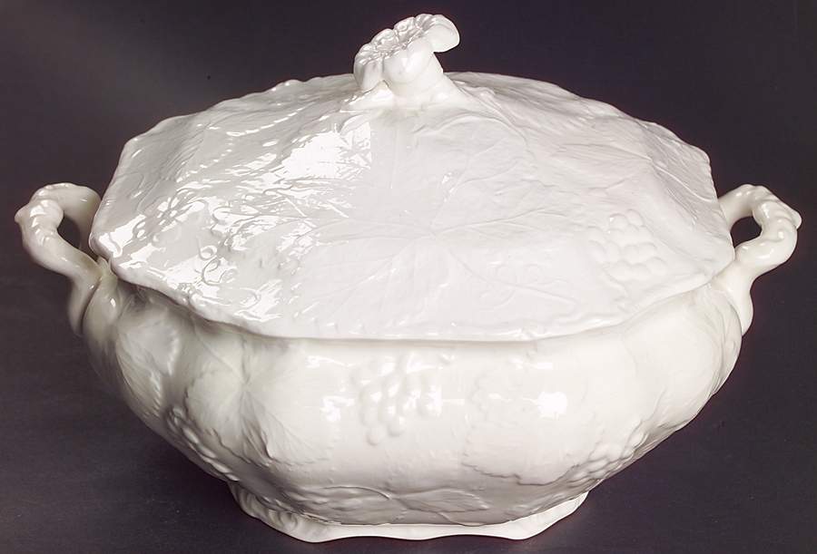 Strawberry and Grape Leaf White (Davenport) Round Covered Vegetable by Burgess & Leigh-1