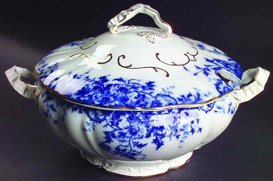 Windflower (Flow Blue) Tureen &  Lid by Burgess & Leigh-1