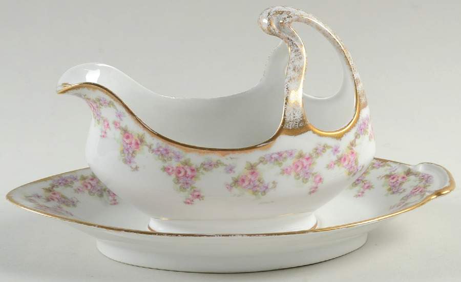 Bridal Wreath Gravy Boat with Attached Underplate by Bawo & Dotter-1