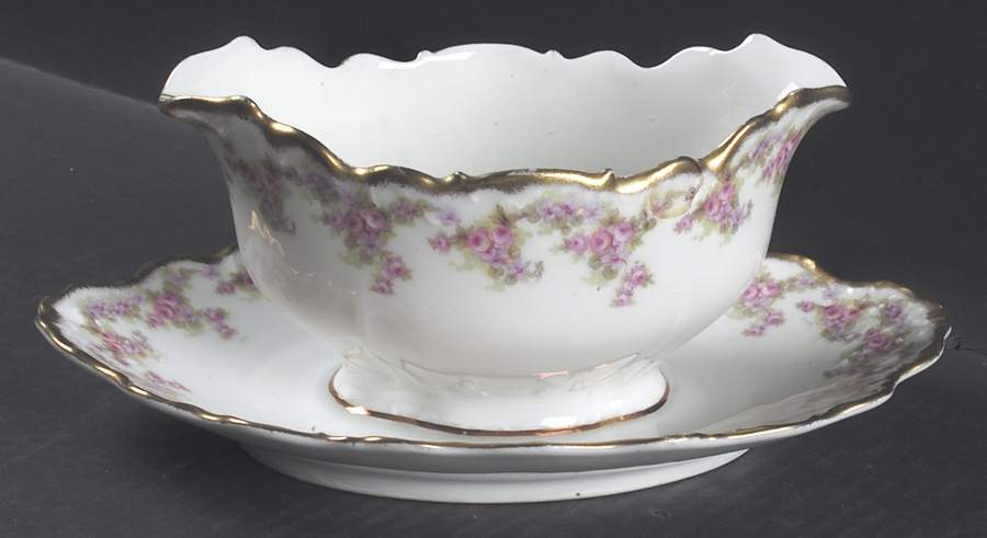 Bridal Wreath Gravy Boat with Attached Underplate by Bawo & Dotter-1