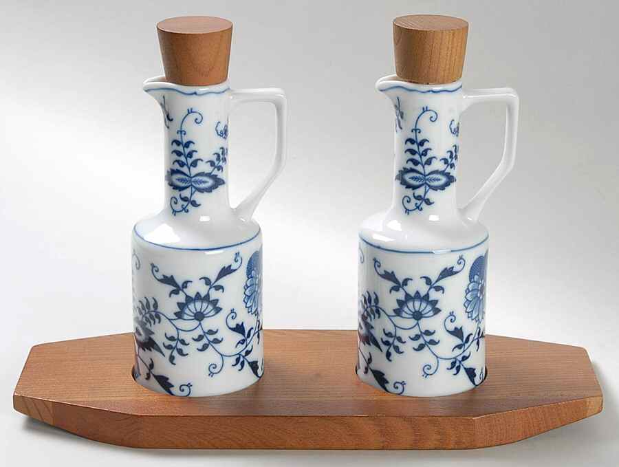 Blue Danube Cruet Set with Wood Stoppers on Wood Stand by Blue Danube (Japan)-1