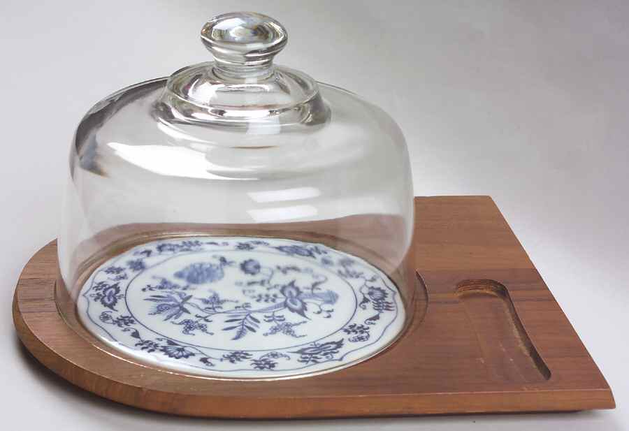 Blue Danube Oblong Wood Cheese Tray with Tile and Glass Dome by Blue Danube (Japan)-1