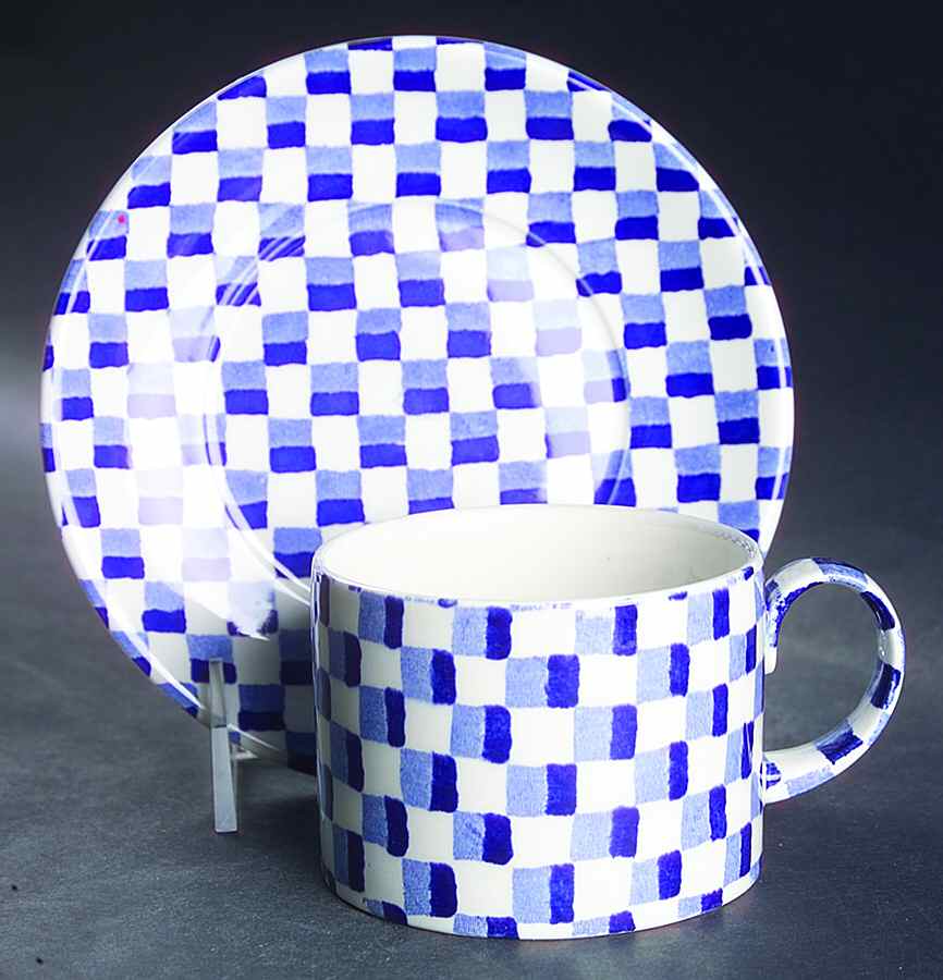 Chequers Blue Flat Cup & Saucer Set by Burgess & Leigh-1