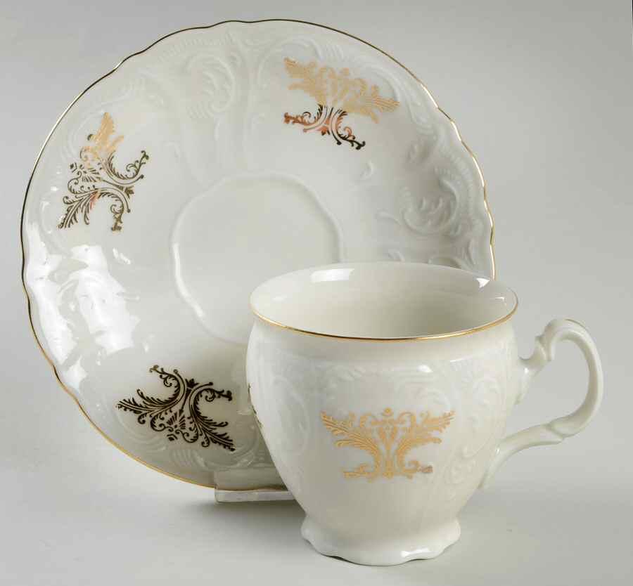 Bernadotte Gold Scroll Footed Cup & Saucer Set by Baum Brothers-1