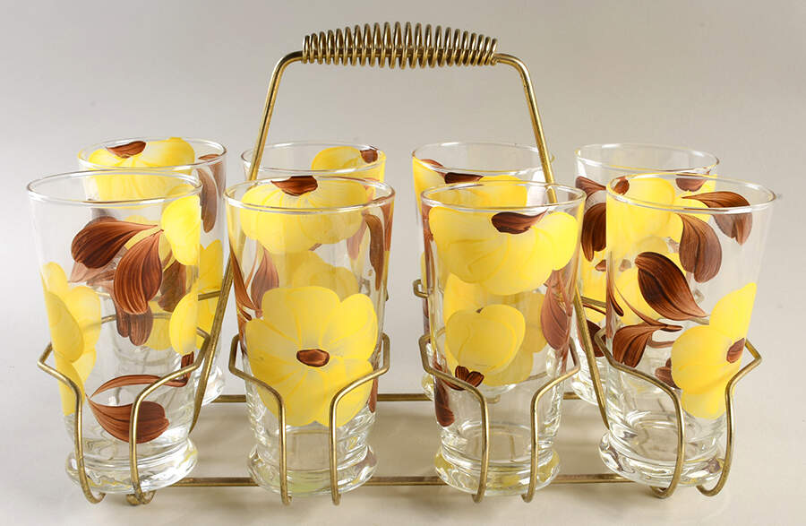 Delta Daisy Tumbler Set (8 TUMG12 and Metal Holder) by Blue Ridge Southern Pottery-1