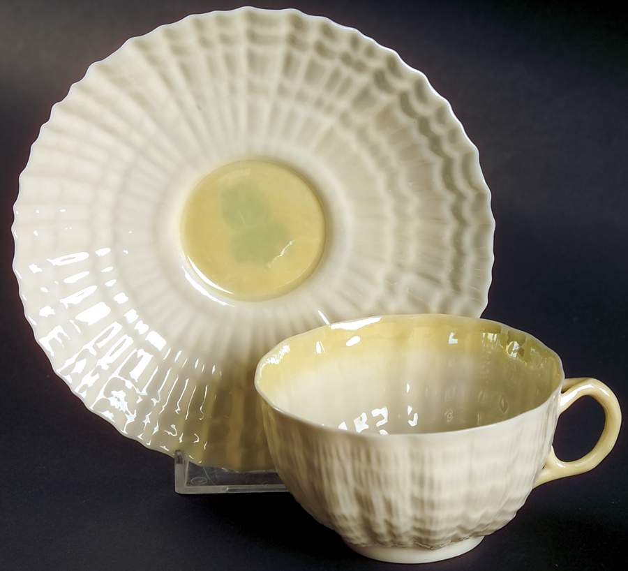 Tridacna Yellow (No Trim) Flat Cup & Saucer Set by Belleek Pottery (Ireland)-1