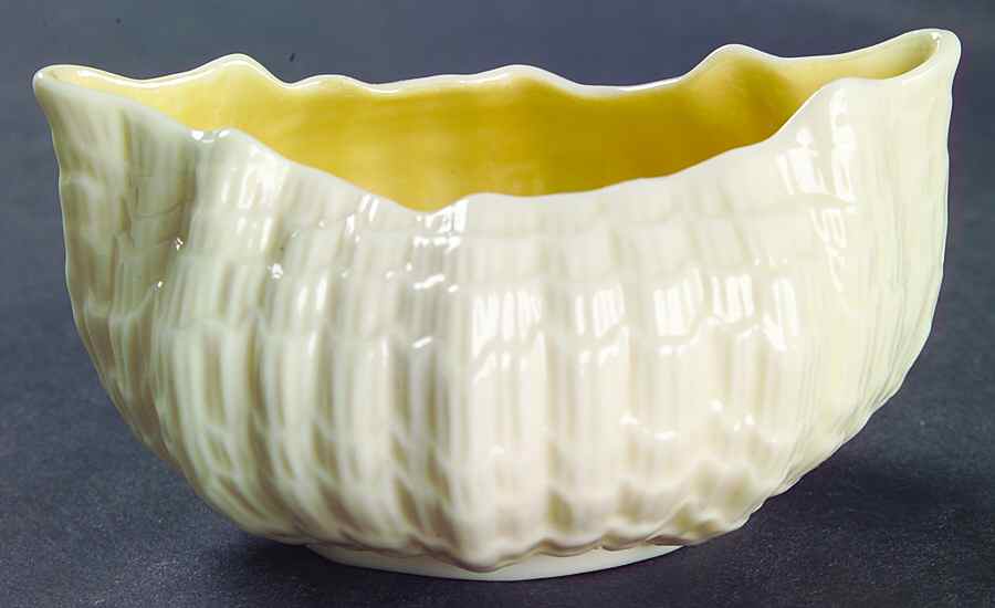 Tridacna Yellow (No Trim) Open Sugar Bowl by Belleek Pottery (Ireland)-1