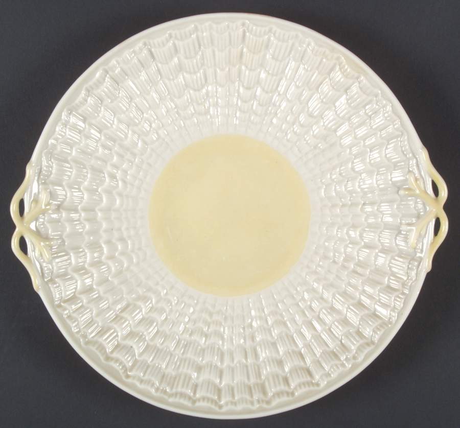 Tridacna Yellow (No Trim) Handled Cake Plate by Belleek Pottery (Ireland)-1
