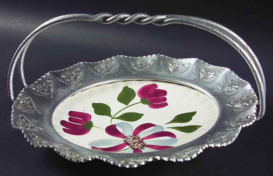 Whirligig Luncheon Plate with Metal Handled Rim by Blue Ridge Southern Pottery-1