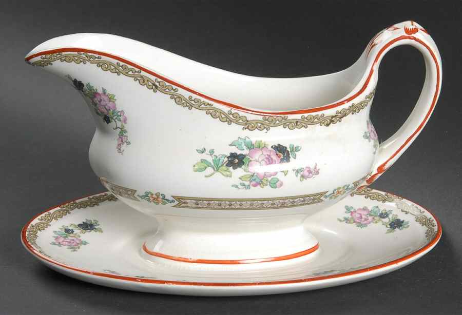 1093 Gravy Boat with Attached Underplate by Booths-1