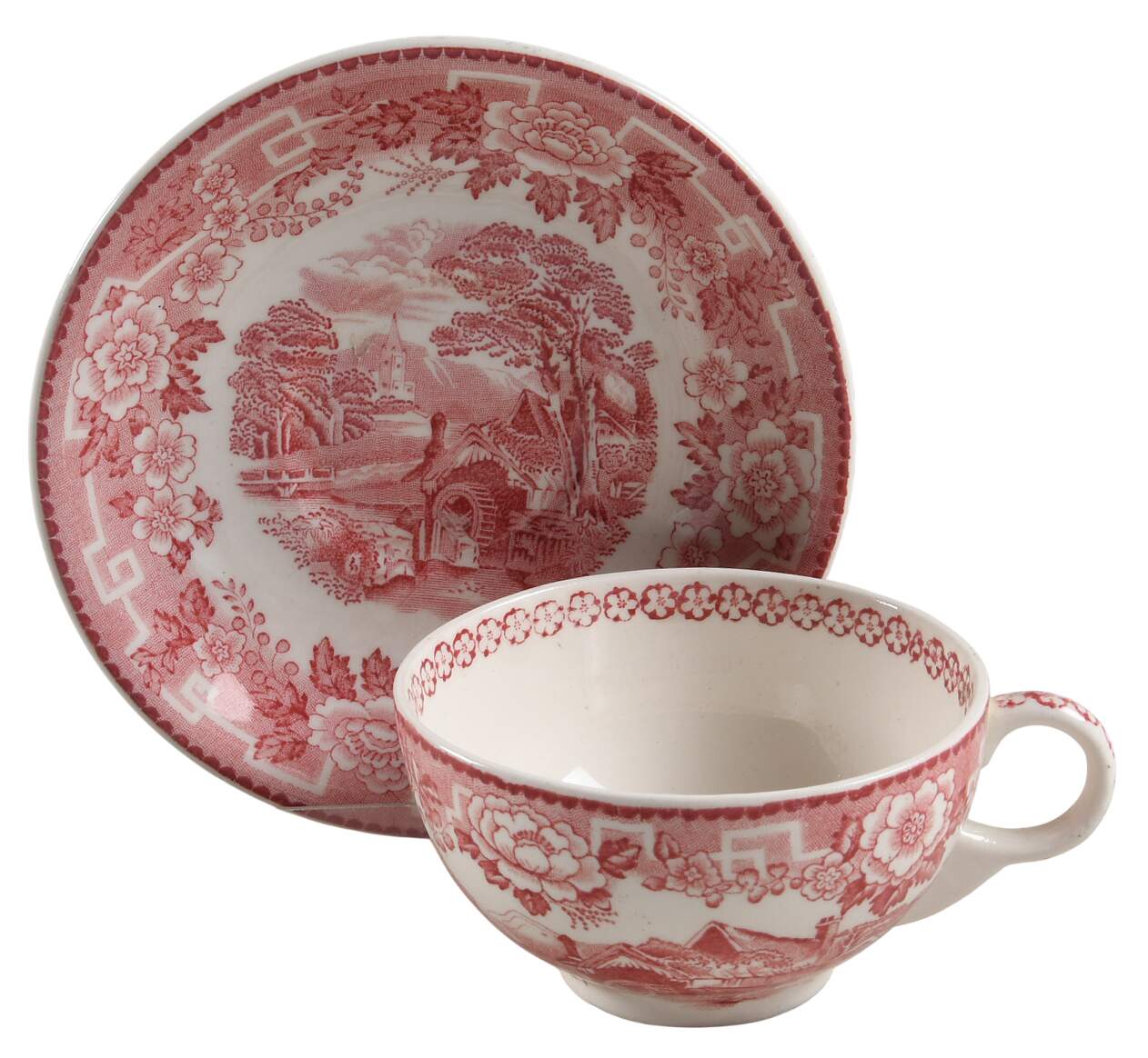 Old English Pink Footed Cup & Saucer Set by Barratts-1