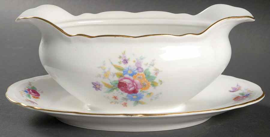 European Garden Gravy Boat with Attached Underplate by Bohemia Ceramic Works-1