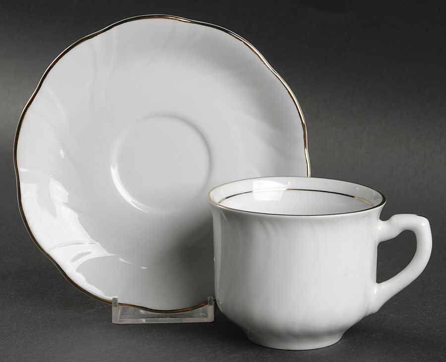 Gold Band Flat Cup & Saucer Set by Baum Brothers-1