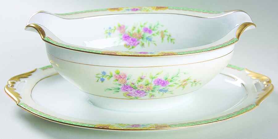 Celia Green Gravy Boat with Attached Underplate by Black Knight-1