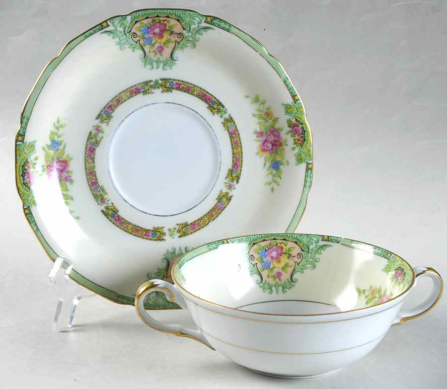 Marcia Green Flat Cream Soup Bowl & Saucer Set by Black Knight-1