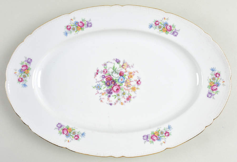 Bouquet (Small Floral, Scroll Edge) 13" Oval Serving Platter by Bohemia Ceramic Works-1