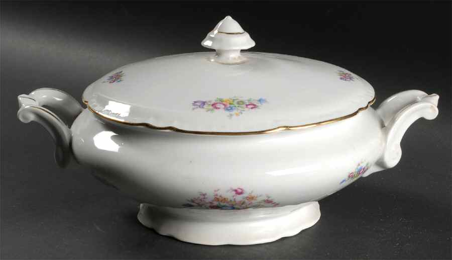 Bouquet (Small Floral, Scroll Edge) Round Covered Vegetable by Bohemia Ceramic Works-1