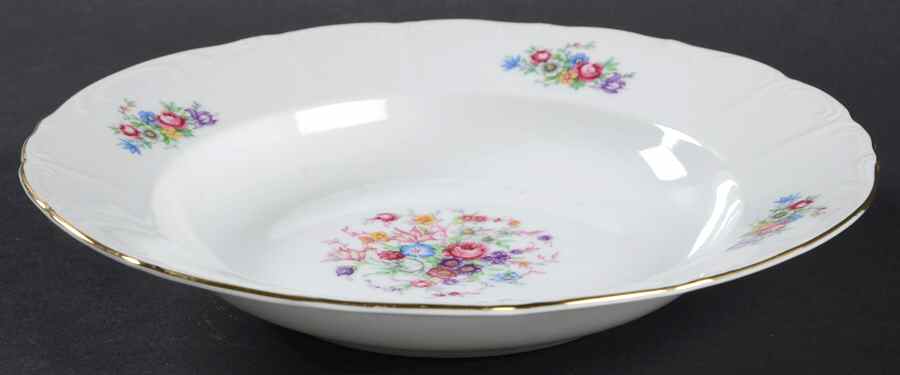 Bouquet (Small Floral, Scroll Edge) Rim Soup Bowl by Bohemia Ceramic Works-1