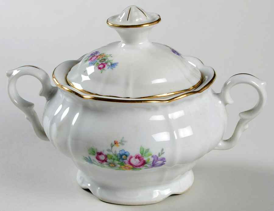 Bouquet (Small Floral, Scroll Edge) Sugar Bowl & Lid by Bohemia Ceramic Works-1