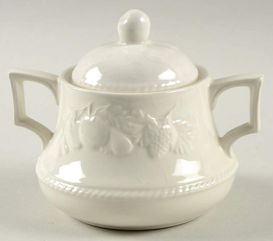 Lincoln White Sugar Bowl & Lid by Barratts-1
