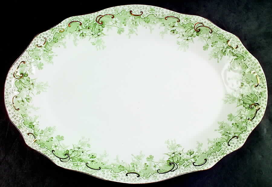 Cromer Green (Gold Accents) 17" Oval Serving Platter by T & R Boote-1
