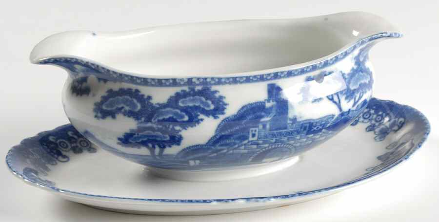 BLU1 Gravy Boat with Attached Underplate by Blue Castle-1